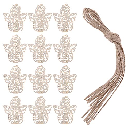 12 Pcs/Pack Wooden Hollow Out Angel for Doll Ornaments Pendants Embellishments for DIY Art Craft Projects Christmas Party Decoration with Rope Easter Youngy
