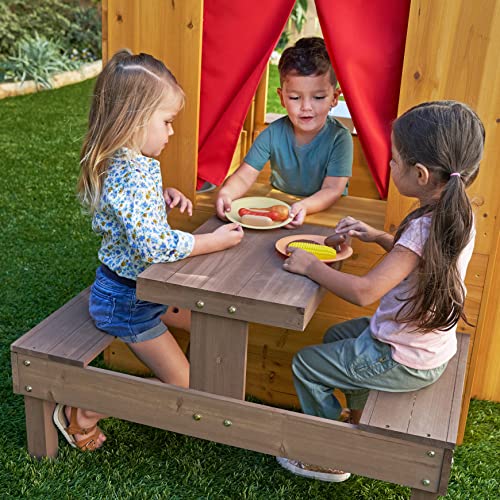 KidKraft Modern Outdoor Wooden Playhouse with Picnic Table, Mailbox and Outdoor Grill ,Gift for Ages 3+