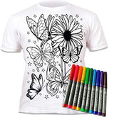 Splat Planet Butterflies T-Shirt with 10 Non-Toxic Washable Magic Markers - Color in and Wash Out and Color in Again T-Shirt (9-11 Years) White Splat Planet