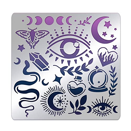 BENECREAT Witchcraft Theme Stencils 6x6 Inch The Devil's Eye Snake Moon Stainless Steel Stencil for Drawings and Woodburning, Engraving and BENECREAT
