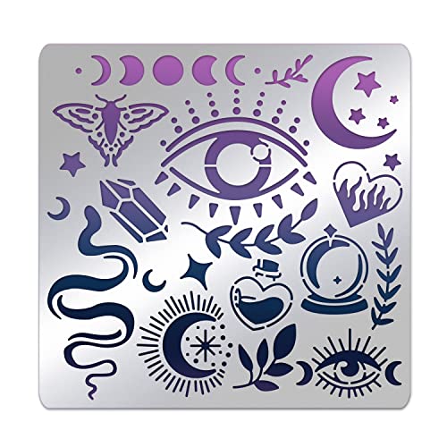 BENECREAT Witchcraft Theme Stencils 6x6 Inch The Devil's Eye Snake Moon Stainless Steel Stencil for Drawings and Woodburning, Engraving and - WoodArtSupply