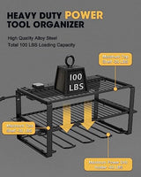 Wall Mount Power Tool Organizer and Charging Station - 6 AC Outlets, 3 Layers for Drills, Great as Heavy Duty Garage Tool Rack WellMall