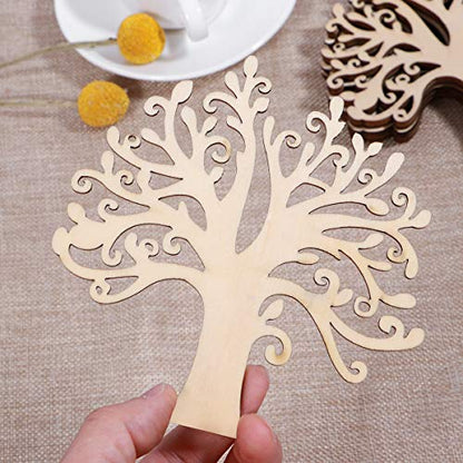 WINOMO Blank Wooden Wood Shapes Family Tree Wooden Craft Tree Embellishments for DIY Crafts - 10pcs