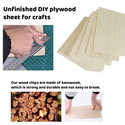 MUXGOA 20 Pack Basswood Sheets for Craft, Laser, Wood Burning, Wooden DIY Ornaments, Unfinished Thin Balsa Plywood Sheets can be Cut & Painted to