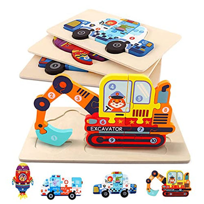 ZQFTZQ Wooden Puzzles for Kids Ages 3-5 Year Old,Montessori Jigsaw Toddler Puzzles Ages 2-4,Wooden Car Shape Puzzles for Kids,Preschool Sensory