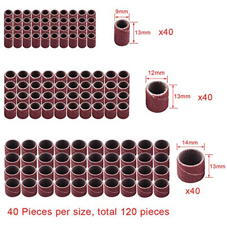 AUSTOR Aluminum Oxide Sanding Drum Set with Free Box Including 120 Pieces Drum Sander Sanding Sleeves and 12 Pieces Drum Mandrels for Dremel Rotary AUSTOR