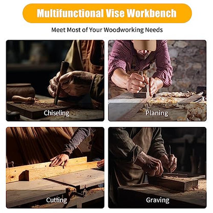 Fetcoi Woodworking Bench Vise - Hard Wood | Dual Guide Rods | 4 Bench Dogs | 2 Clips - Portable Quick Release Front Vise Workbench Wood Vise Work
