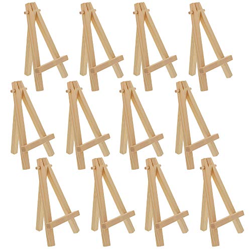 U.S. Art Supply 5" Mini Natural Wood Display Easel (Pack of 12), A-Frame Artist Painting Party Tripod Easel - Tabletop Holder Stand for Small US Art Supply