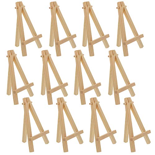 U.S. Art Supply 5" Mini Natural Wood Display Easel (Pack of 12), A-Frame Artist Painting Party Tripod Easel - Tabletop Holder Stand for Small
