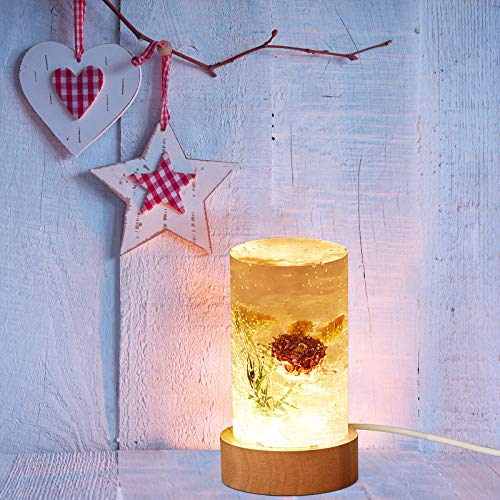 Resin Cylinder Silicone Light Mold Set, Include Cylinder Light Mold and USB Powered Wooden Lighted Base Stand for Lamp DIY Desktop Ornaments Table Honoson