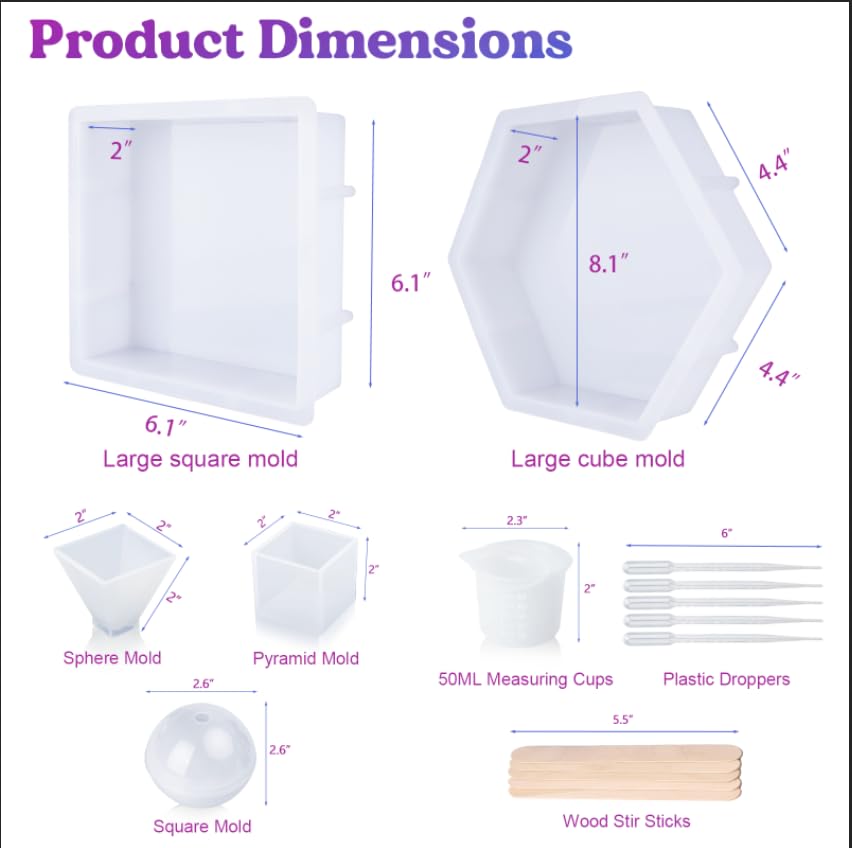 LET'S RESIN Large Resin Molds,Resin Flower Preservation Molds with Hexagon Square Large Epoxy Molds,Cube Sphere Pyramid Regular Silicone Molds for LET'S RESIN