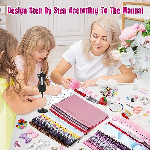 OCHIDO 600+Pcs Fashion Designer Kits for Girls 6 7 8 9 10 11 12 Years Old,DIY Arts & Crafts Girls Set with 4 Mannequins,Sewing Kit for Kids for OCHIDO