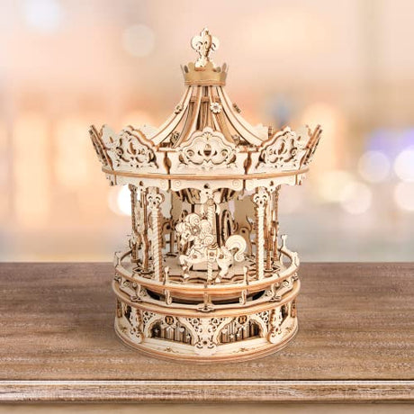 ROKR 3D Wooden Puzzles for Adults Mechanical Music Box Romantic Carousel, DIY Music Box Model Building Kits for Teens, DIY Crafts/Hobbies/Gifts Desk ROKR