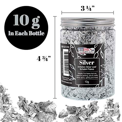 U.S. Art Supply Metallic Foil Schabin Gilding Silver Leaf Flakes - Imitation Silver 10 Gram Bottle - Gild Picture Frames, Paintings, Furniture, - WoodArtSupply