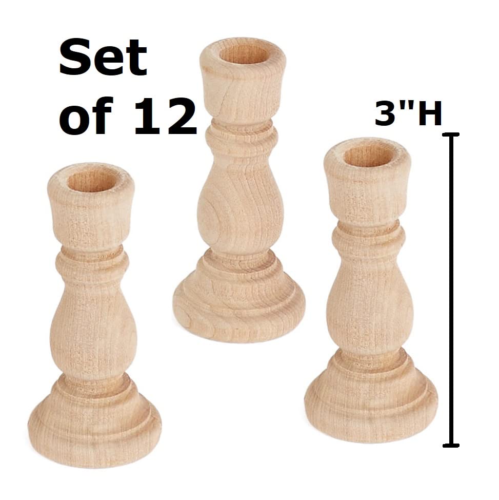 Unfinished Natural Wood Candle Sticks Set by Factory Direct Craft - Set of 12 Wooden Candle Holders for DIY Crafts and Decorating Made in USA (Sizes Factory Direct Craft