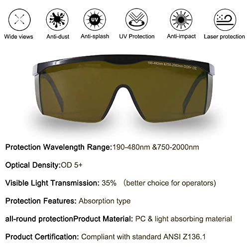 mozeeda Laser Safety Glasses Eye Protection, OD 5+190nm-480nm &750nm-2000nm Wavelength Laser Safety Glasses, Infrared Light for Laser Engraving mozeeda