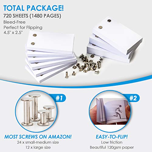 Blank Flip Book Paper with Holes - 720 Sheets (1480 Pages) Flipbook Animation Paper : Works with Flip Book Kit Light Pads: for Drawing, Sketching Molcey