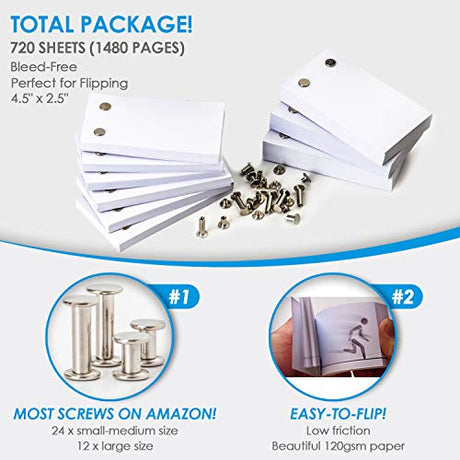 Blank Flip Book Paper with Holes - 720 Sheets (1480 Pages) Flipbook Animation Paper : Works with Flip Book Kit Light Pads: for Drawing, Sketching Molcey