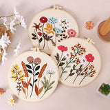 Picoey Flower Embroidery Kit for Beginners with Pattern and Instructions,4 Pack Cross Stitch Kits,2 Wooden Embroidery Hoops,Threads and Picoey