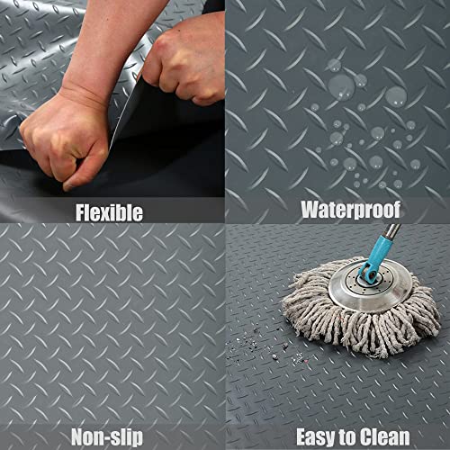 MYOYAY Rubber Garage Floor Mat 8.2 X 4 ft Diamond Plate Rubber Flooring Rolls Grey Heavy Duty Garage Flooring Roll Non-Slip Garage Floor Mats for