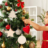 ABOOFAN Wooden Christmas Ornaments 30pcs Unfinished Wood Slices Blank Round Wood Discs Slices Xmas Tree Star Cutouts with Holes Xmas Hanging ABOOFAN
