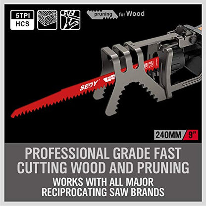 SEDY 9-Inch Wood Pruning Reciprocating Saw Blades, 5TPI Saw Blades - 5 Pack