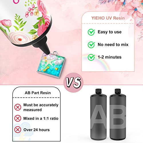 YIEHO 500g UV Resin Kit-Bulk Crystal Clear Hard UV Fast Curing Epoxy Resin Supplies with Mat for Craft Jewelry Making YIEHO