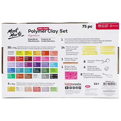 Mont Marte Polymer Clay Set Signature 75pc, Creative Clay Kit with Bakeable Polymer Clay, Tools and Accessories, Great Gift Set, Ideal for Craft, - WoodArtSupply