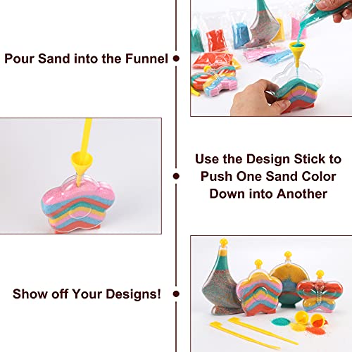 12 Pack Create Your Own Magic Sand Art Glitter Activity | Glow in the Dark Colored Custom Sand Kits for Kids - Includes 12 Bottles, Funnels, Sticks, Liberty Imports