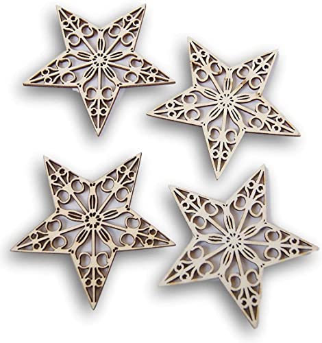 Miniature Laser Cut Wood Shapes - Stars - 4 Piece - WoodArtSupply