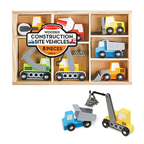 Melissa & Doug Wooden Construction Site Vehicles With Wooden Storage Tray (8 pcs) - Vehicle Toys, Cars For Toddlers And Kids Ages 3+ Melissa & Doug