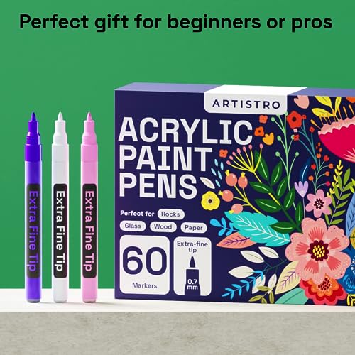 ARTISTRO 60 Acrylic Paint Pens - Extra Fine 0.7mm Paint Markers for Rock Wood Glass Canvas - Acrylic Markers Ideal for DIY Art Projects Scrapbooking ARTISTRO