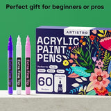 ARTISTRO 60 Acrylic Paint Pens - Extra Fine 0.7mm Paint Markers for Rock Wood Glass Canvas - Acrylic Markers Ideal for DIY Art Projects Scrapbooking ARTISTRO