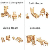 BOHS 34-Piece Dollhouse Furniture Set - Laser Cut Wooden 3D Puzzles - Miniature Doll House DIY Models and Accessories BOHS