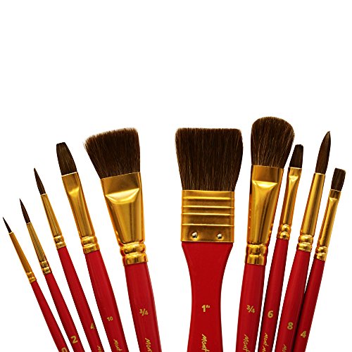 Mont Marte Art Paint Brushes Set with Case, 10 Different Size, Nice Art Gift for Kids &Artists Mont Marte