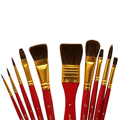 Mont Marte Art Paint Brushes Set with Case, 10 Different Size, Nice Art Gift for Kids &Artists - WoodArtSupply