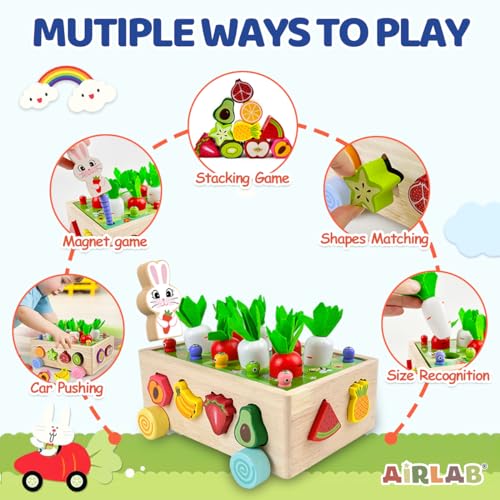 Montessori Toys for 1 2 3 Years Old Boys Girls,Carrot Harvest Magnetic  Fishing Game Gifts