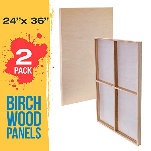 U.S. Art Supply 24" x 36" Birch Wood Paint Pouring Panel Boards, Gallery 1-1/2" Deep Cradle (Pack of 2) - Artist Depth Wooden Wall Canvases -