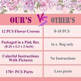 WUBOMJIO Flower Crowns Craft Kit, Make Your Own 12 PCs Flower Crowns Garland Handmade Arts and Crafts for Kids, DIY Fairy Flower Headbands and WUBOMJIO