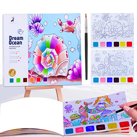 JUNQIU Watercolor Coloring Books for Kids Ages 4-8, Pocket Watercolor Painting Book for Toddlers, Arts and Crafts for Girls Boys, Water Colors Paint JUNQIU US