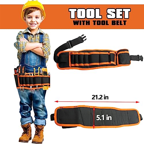 Real Kids Tool Set,22 PCS Kids Junior Tool Set with Woodworking,Construction Tool Set for Kids Pretend Play,DIY Real Tools for Boys & Girls Beginner QeeHeng