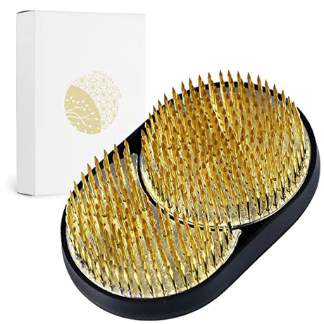 Wazakura Sun and Moon Ikebana Kenzan, Made in Japan, Pin Frog Japanese Flower Holder for Floral Arrangement - 3-3/4"x2-1/4(93x59mm) Brass Wazakura