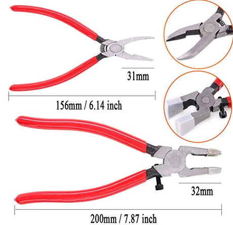 Qovydx 7Pcs Glass Cutting Tools Kit Grozer Plier Stained Glass Cutter Tool Starter Kits Glass Running Pliers Breaking Grozing Pliers Breaker with Qovydx