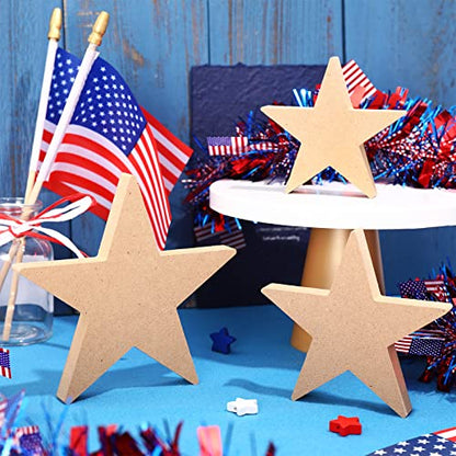 Whaline 3 Sizes 4th of July Wooden Stars Cutouts Patriotic Wooden Stars Unfinished Blank Slice Ornament for Independence Day Christmas Farmhouse Home