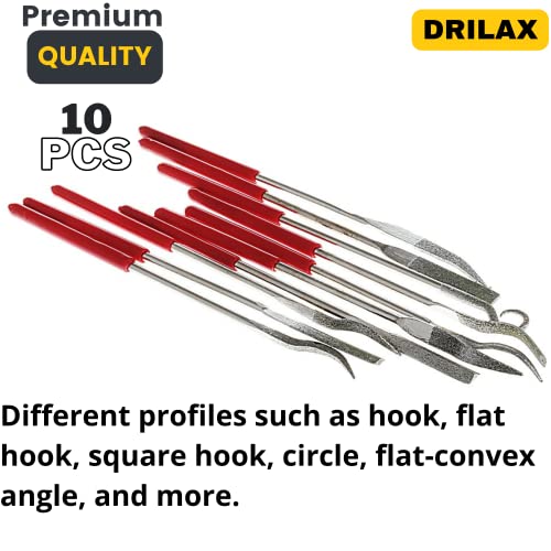Diamond Coated Curved Needle Riffler File Set 10 Pieces Watch Jewelry Harmonica Glass Work Tools Assorted Mini Metal Jewelers Wood Carving Craft DRILAX