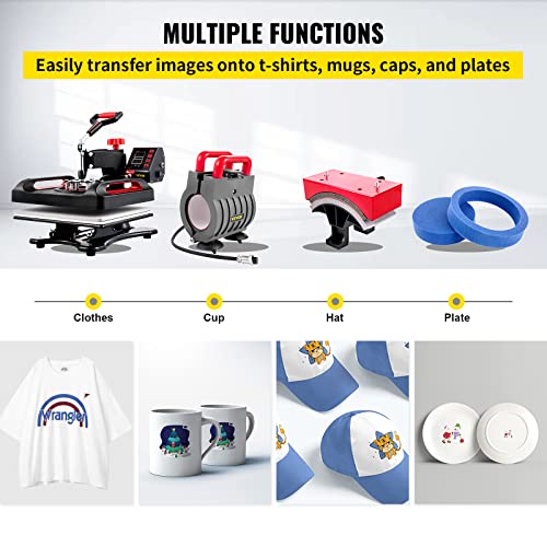 VEVOR Heat Press, Upgrade 5 in 1 Heat Press Machine for T-Shirt Hat Cap Mug Plate Sublimation, 15x15 inch Anti-Scald Fast Swing Away Digital Control VEVOR
