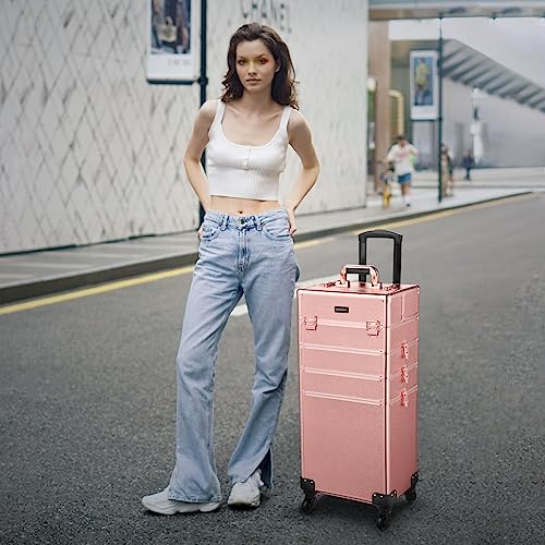 BYOOTIQUE Rolling Manicure Table 4in1 Makeup Train Case Foldable Nail Desk Cosmetology Case on Wheels with Built-in Dust Collector for Technician AW