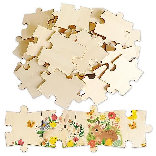 50 Piece Blank Wooden Puzzle Jumbo Size, Each Piece is 4x3.2 Inches to Draw on, Unfinished Freeform Large Jigsaw Puzzle Pieces for Arts & Crafts,