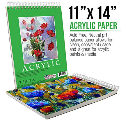 U.S. Art Supply 9" x 12" Premium Extra Heavy-Weight Acrylic Painting Paper Pad, 246 Pound (400gsm), Spiral Bound, Pad of 12-Sheets (Pack of 2 Pads)