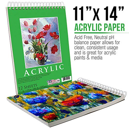 U.S. Art Supply (Pack of 2 Pads) - 11" x 14" Premium Extra Heavy-Weight Acrylic Painting Paper Pad, 246 Pound (400gsm), Spiral Bound, Pad of U.S. Art Supply